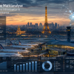 Strategische Marktanalyse der Luftverkehrs-Infrastruktur mit digitalen Daten-Visualisierungen